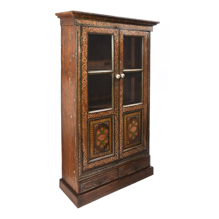 Side detail from a green and cream painted antique Indian cabinet from Maharashtra dating from the 19th century | Indigo Antiques 