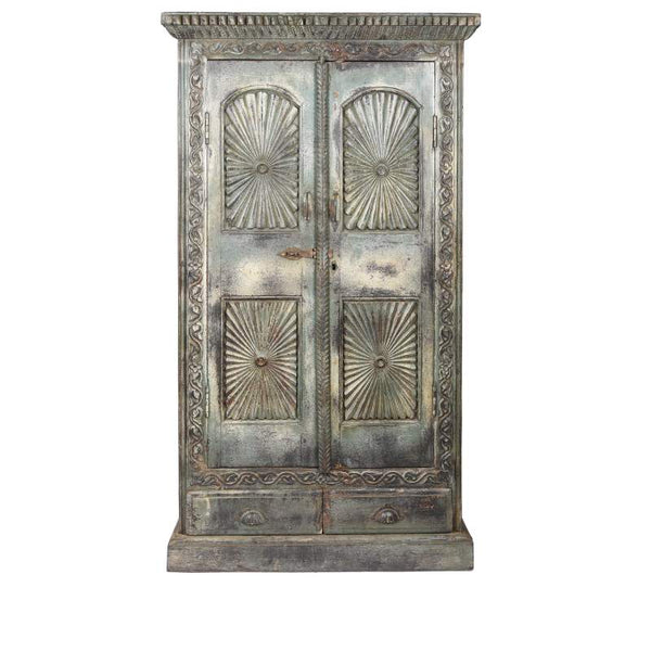 Painted Teak Almirah Cabinet From Gujarat - 19thC