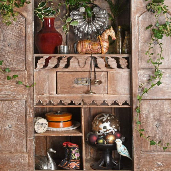 Painted Teak Almirah Cabinet From Gujarat - 19thC