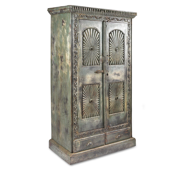 Painted Teak Almirah Cabinet From Gujarat - 19thC