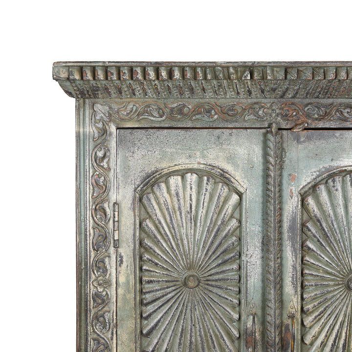 Detail from a Blue Painted Teak Indian Almirah Cabinet From Gujarat - 19thC | Indigo Antiques