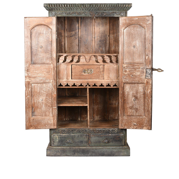 Painted Teak Almirah Cabinet From Gujarat - 19thC