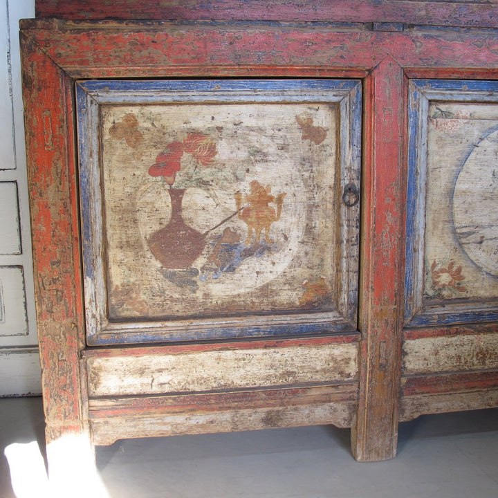 Painted Tibetan Cabinet from 19th century Qinghai | Indigo Oriental Antiques