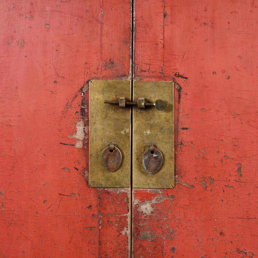 Brass Detail from an Antique Red Lacquer Chinese Wedding Cabinet from Shanxi - Early 19thC | Indigo Antiques