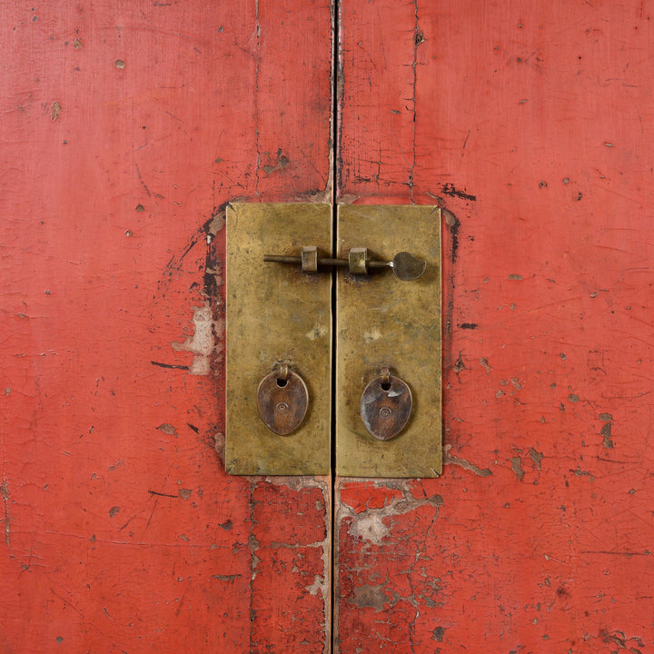 Brass Detail from an Antique Red Lacquer Chinese Wedding Cabinet from Shanxi - Early 19thC | Indigo Antiques