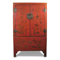 Red Lacquer Wedding Cabinet From Shanxi Province - 19thC