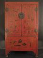 Red Lacquer Wedding Cabinet From Shanxi Province - 19thC
