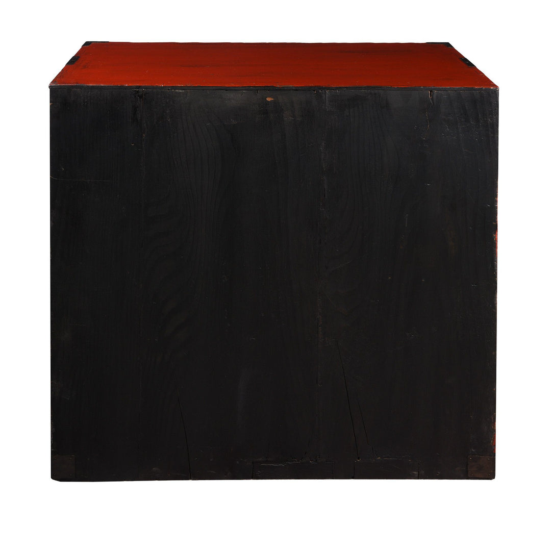 Back detail of a Red Painted Japanese Choba Dansu Tansu Chest - Taishō Period | Indigo Antiques