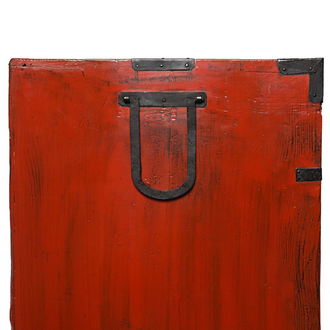 Side detail of a Red Painted Japanese Choba Dansu Tansu Chest - Taishō Period | Indigo Antiques