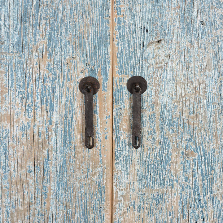 Handles Detail From Tall Blue Cabinet Made From Old Painted Pine | Indigo Antiques