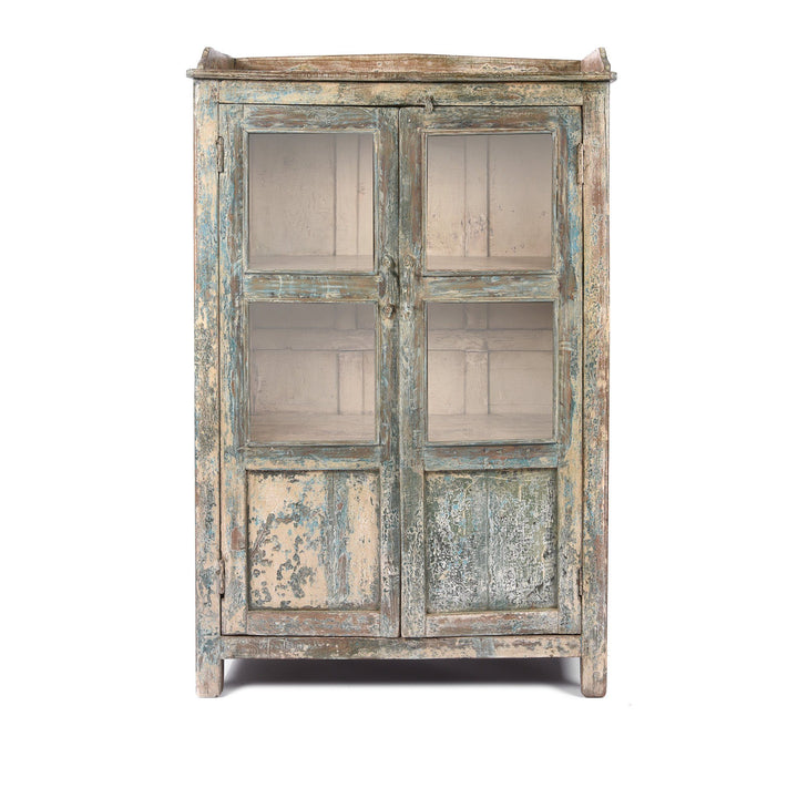 Vintage Blue Painted Indian Display Cabinet - Ca 1920 | Indigo Antiques