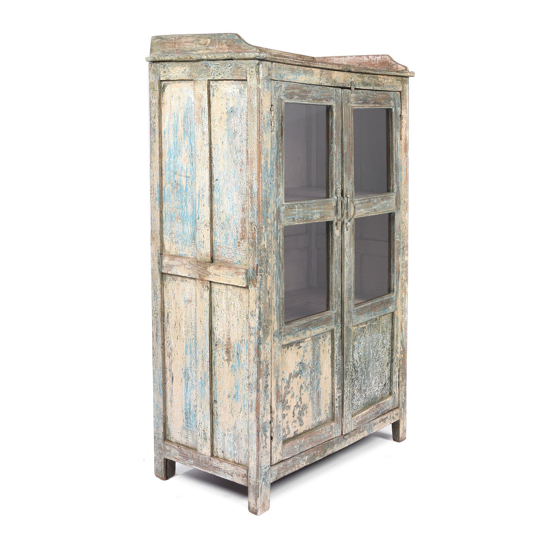 Vintage Blue Painted Indian Display Cabinet - Ca 1920 | Indigo Antiques