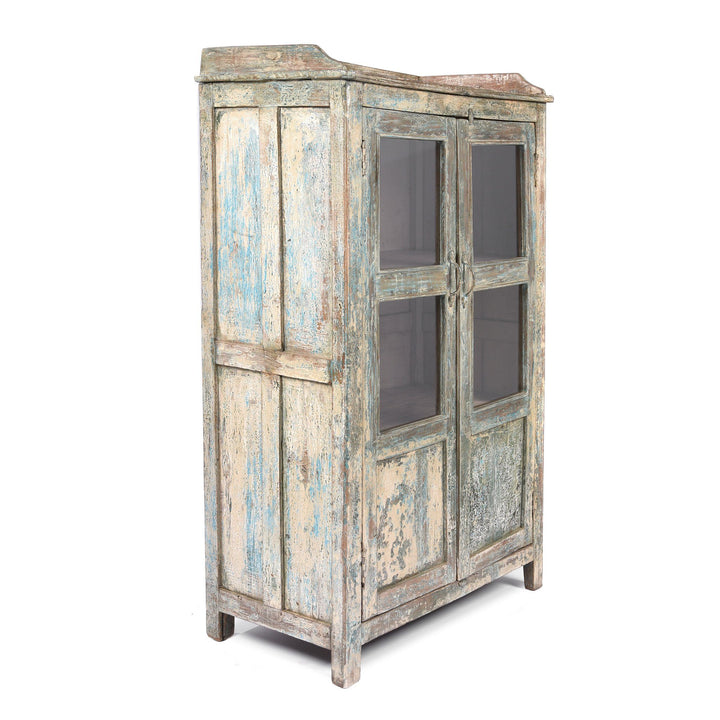 Vintage Blue Painted Indian Display Cabinet - Ca 1920 | Indigo Antiques