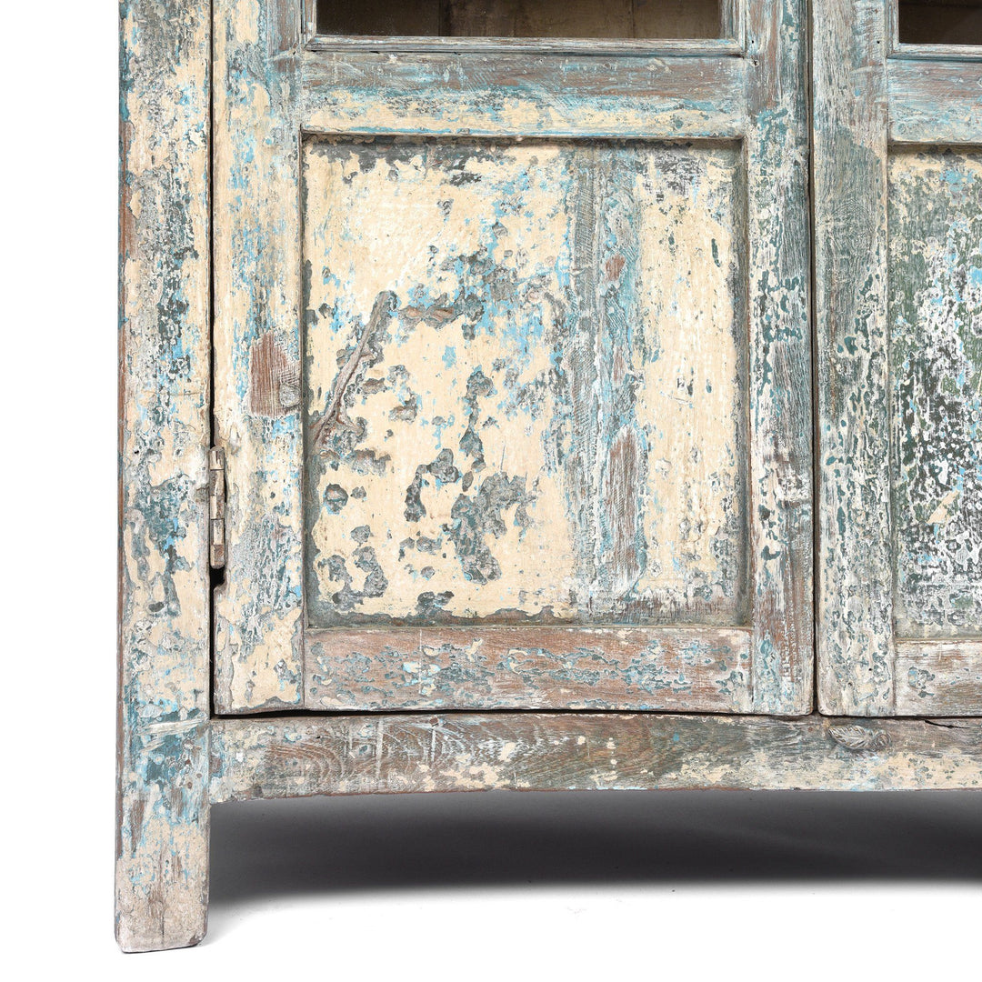 Vintage Blue Painted Indian Display Cabinet - Ca 1920 | Indigo Antiques