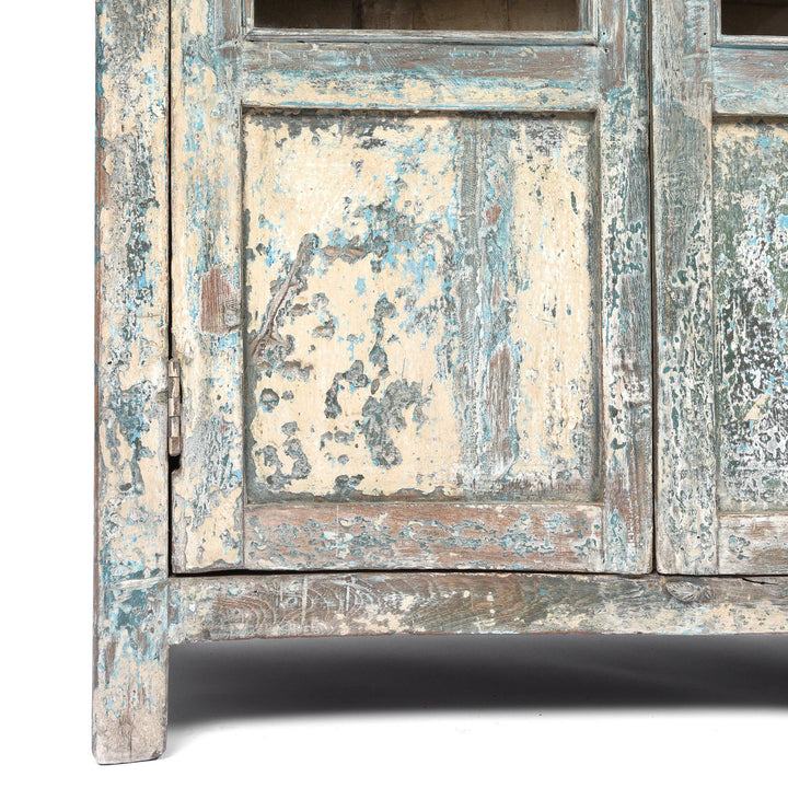Vintage Blue Painted Indian Display Cabinet - Ca 1920 | Indigo Antiques