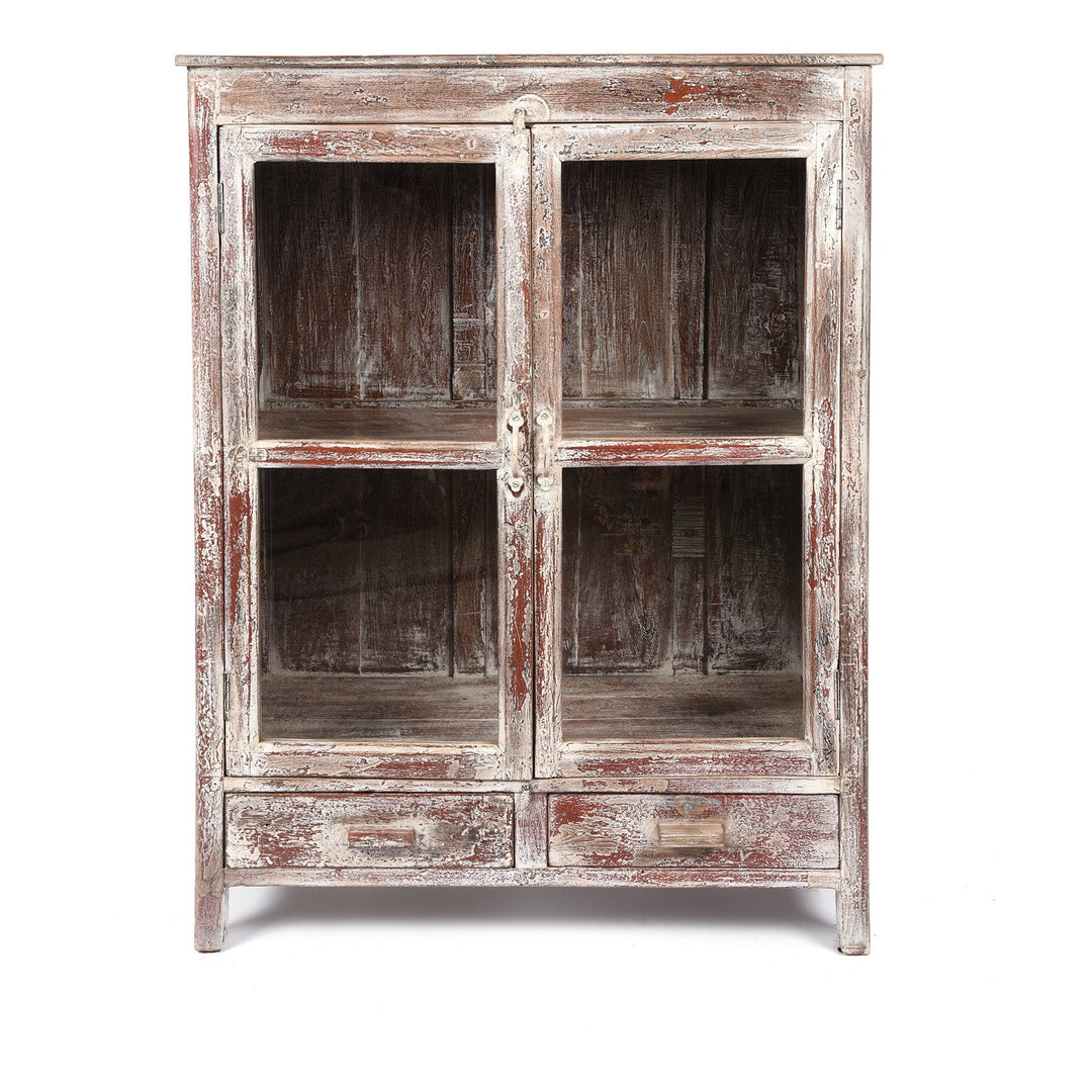 Vintage White Indian Painted & Glazed Display Cabinet - Ca 1920 | Indigo ANtiques
