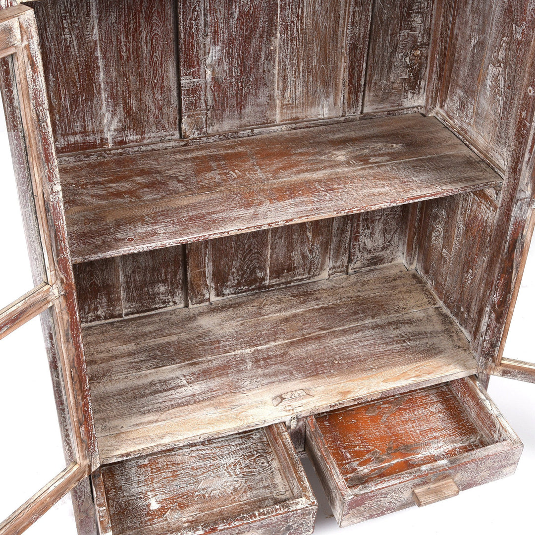 Vintage White Indian Painted & Glazed Display Cabinet - Ca 1920 | Indigo ANtiques