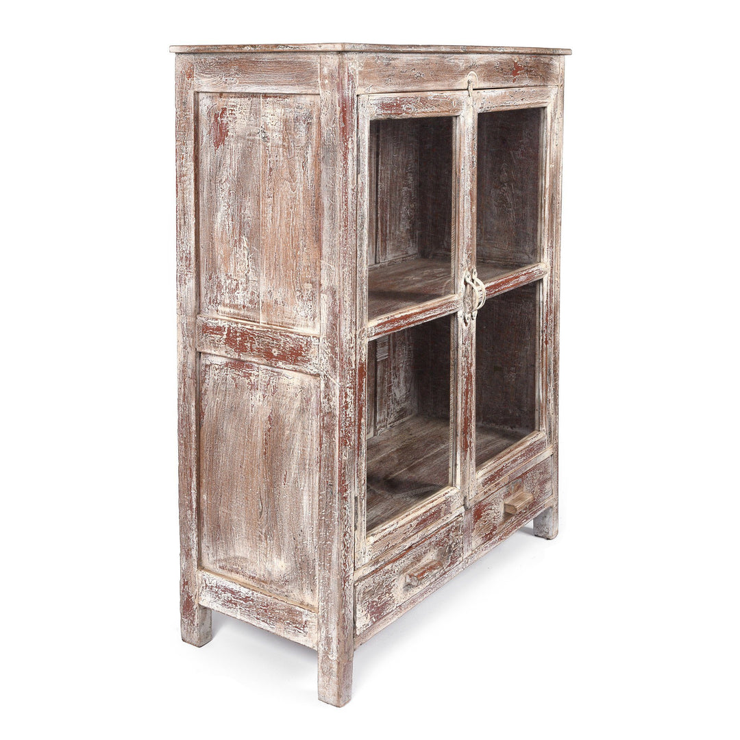 Vintage White Indian Painted & Glazed Display Cabinet - Ca 1920 | Indigo ANtiques