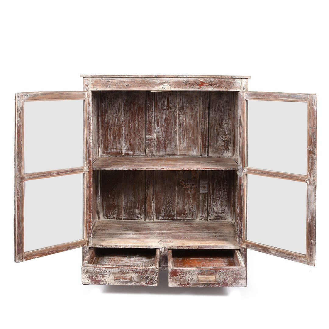 Vintage White Indian Painted & Glazed Display Cabinet - Ca 1920 | Indigo ANtiques