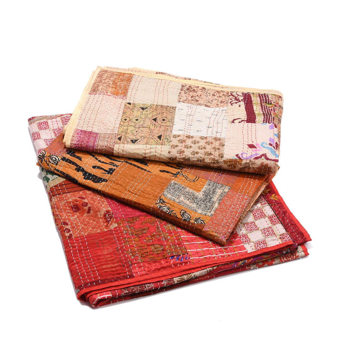 Silk & Cotton Indian Patola Sari Bedspread Throw (King Size) | Indigo Antiques