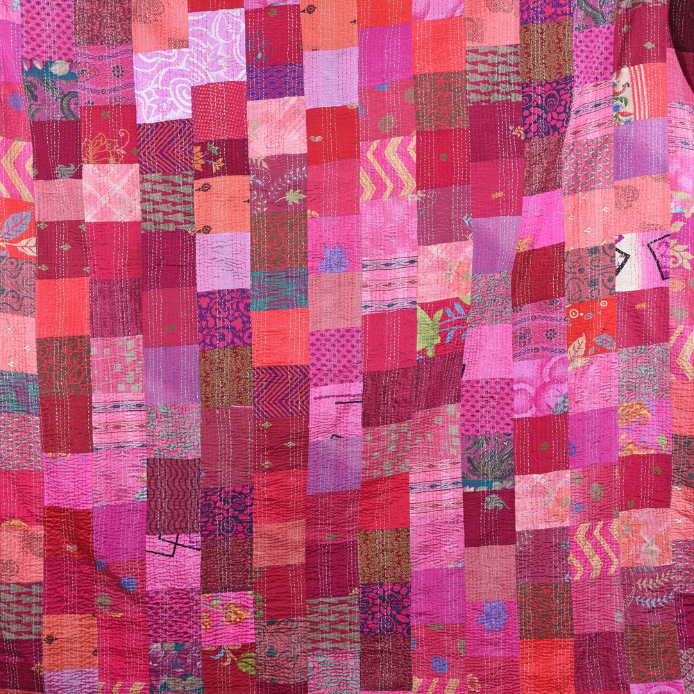 Pink Silk & Cotton Indian Patola Sari Bedspread Throw (King Size) | Indigo Antiques