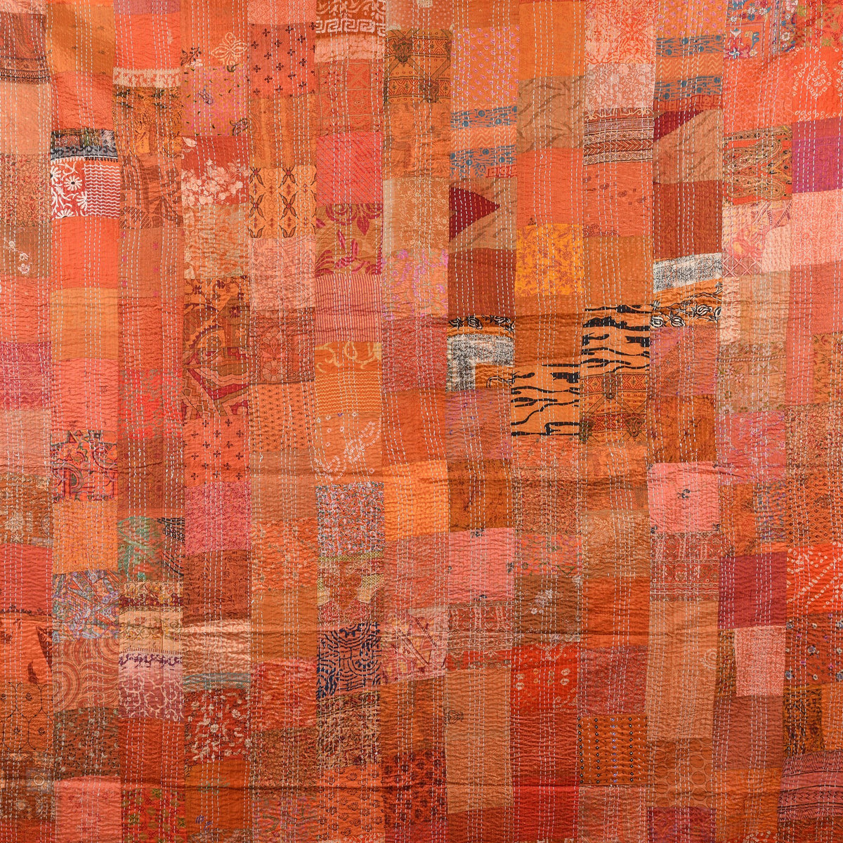 Orange Silk &amp; Cotton Indian Patola Sari Bedspread Throw (King Size) | Indigo Antiques