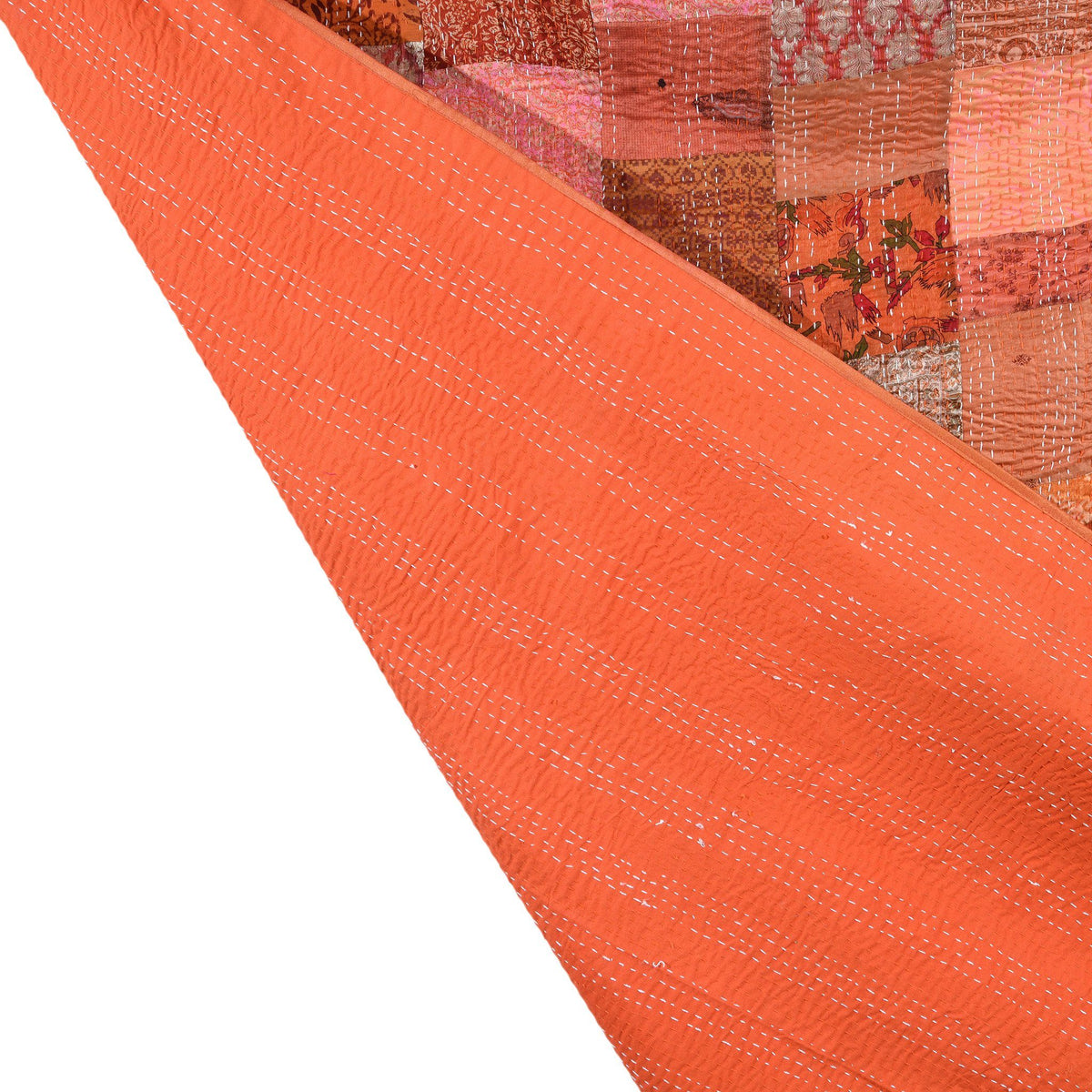 Orange Silk &amp; Cotton Indian Patola Sari Bedspread Throw (King Size) | Indigo Antiques