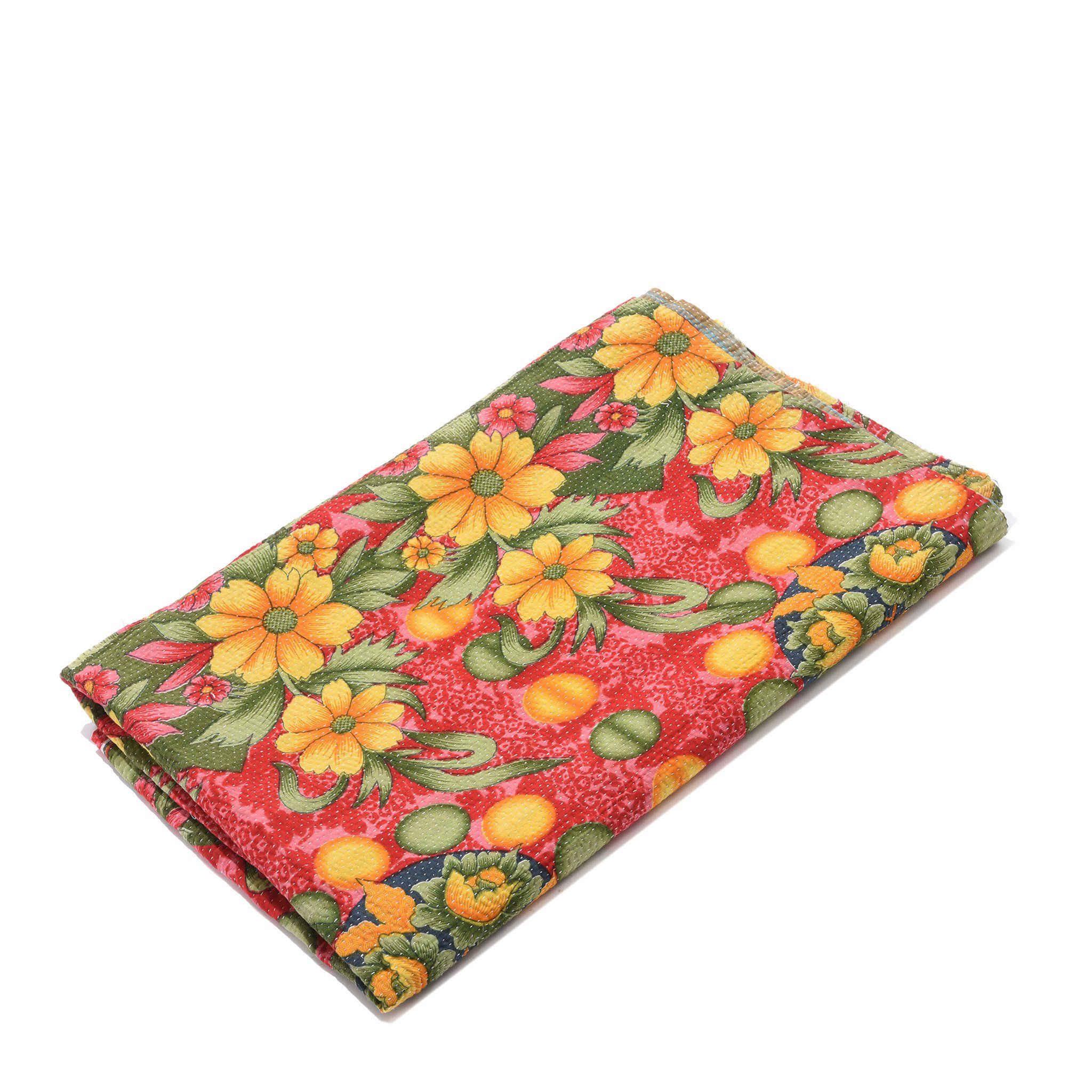 Vintage Indian Yellow & Red Floral Bengali Kantha Throw | Indigo Antiques