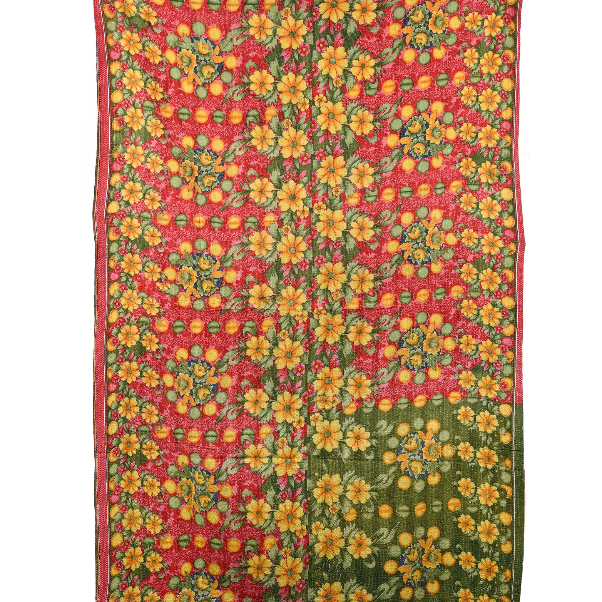 Vintage Indian Yellow & Red Floral Bengali Kantha Throw | Indigo Antiques