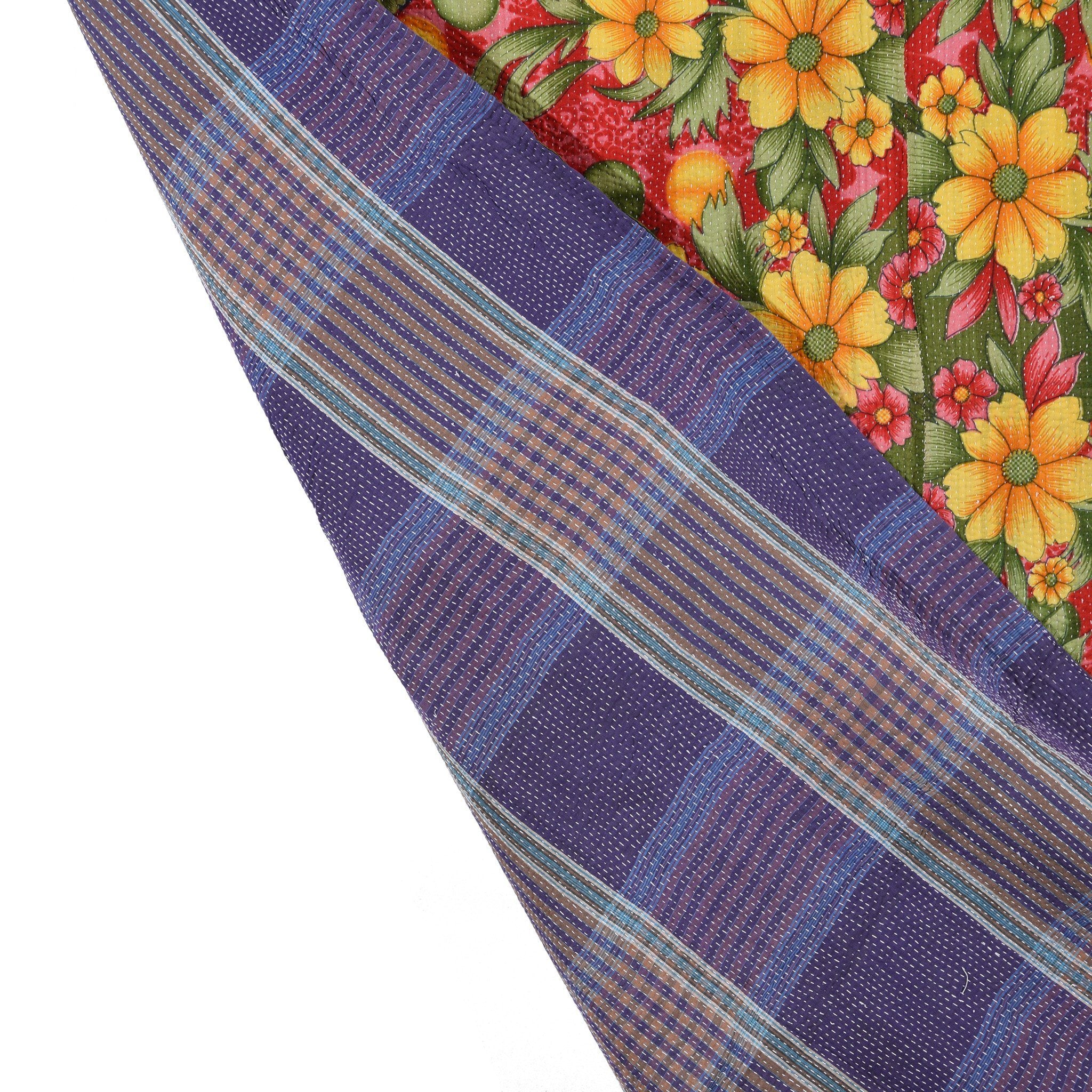 Vintage Indian Yellow & Red Floral Bengali Kantha Throw | Indigo Antiques
