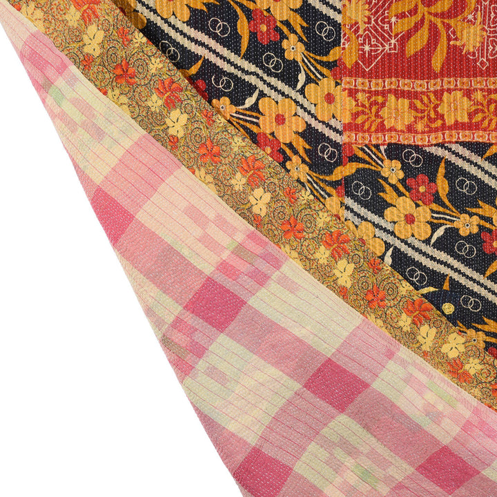 Vintage Indian Bengali Red & Black Floral Kantha Throw | Indigo Antiques