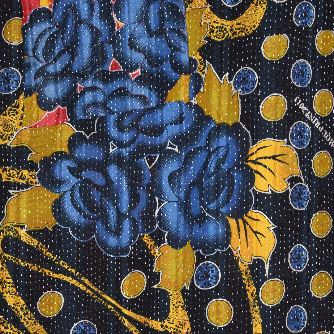Vintage Indian Bengali Red Blue & Yellow Floral Kantha Throw | Indigo Antiques