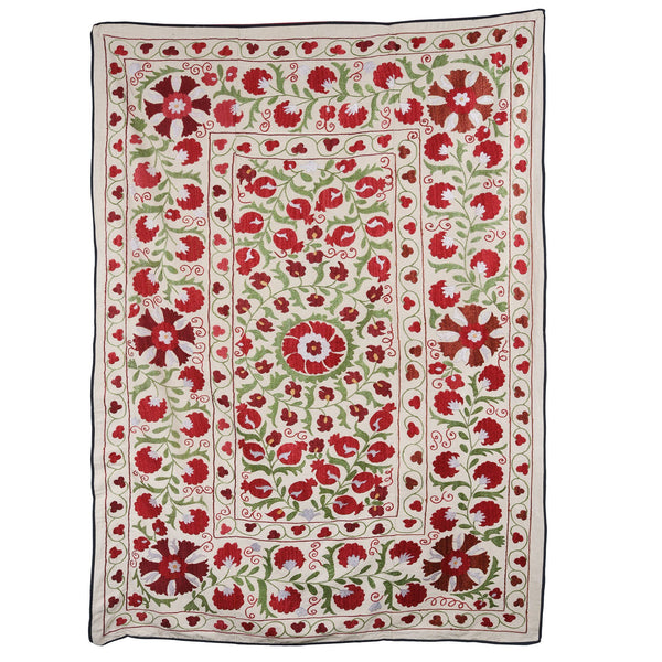 Vintage Suzani Embroidery Throw From Uzbekistan