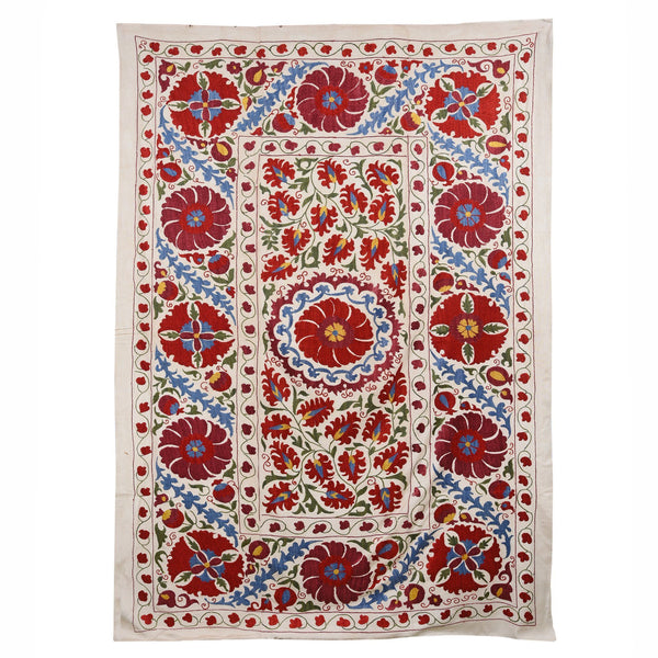 Vintage Suzani Embroidery Throw From Uzbekistan