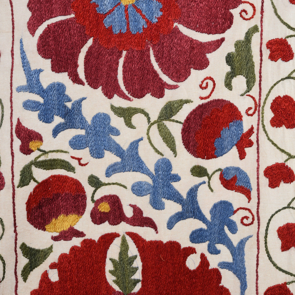Stitching Detail From Vintage Suzani Embroidery Throw From Uzbekistan | Indigo Antiques