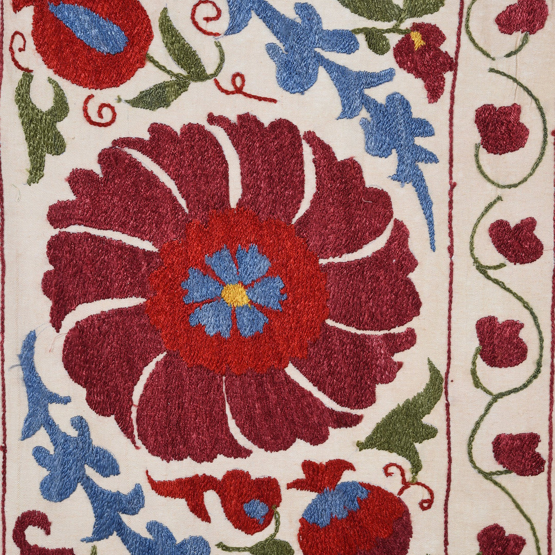 Detail From Vintage Suzani Embroidery Throw From Uzbekistan | Indigo Antiques