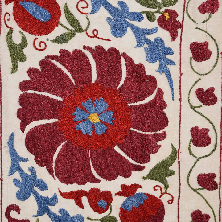 Detail From Vintage Suzani Embroidery Throw From Uzbekistan | Indigo Antiques