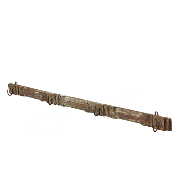 Old Carved Teak Architrave With Iron Coat Hooks Old Carved Teak Architrave With Iron Coat Hooks