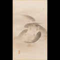 Framed Japanese Watercolour of Swimming Carp - 19thC