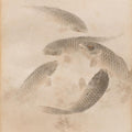 Framed Japanese Watercolour of Swimming Carp - 19thC