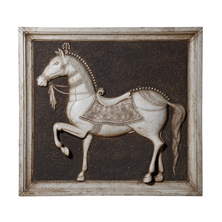 Hand Carved Marble Mughal Horse Panel From Rajasthan | INDIGO ANTIQUES
