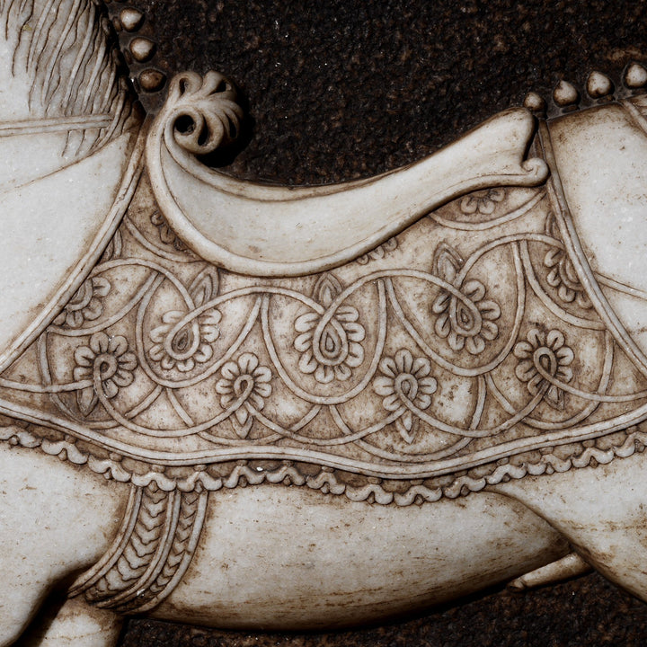 Hand Carved Marble Mughal Horse Panel From Rajasthan | INDIGO ANTIQUES