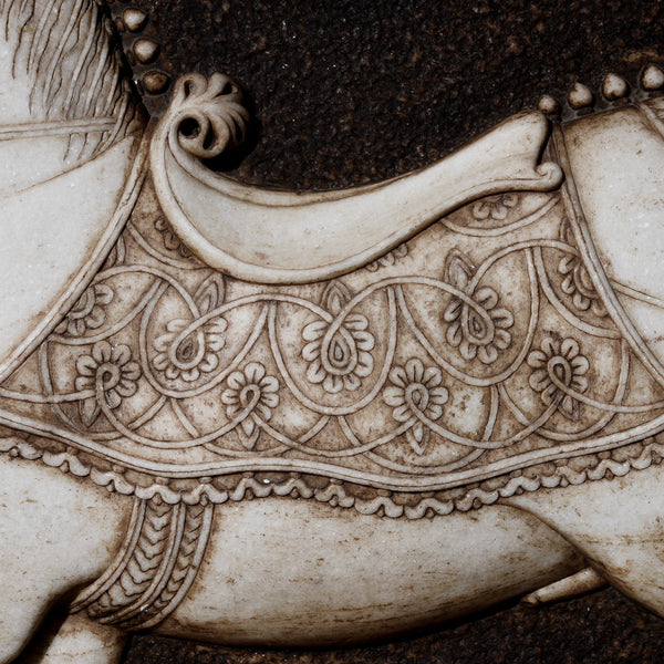 Hand Carved Marble Mughal Horse Panel From Rajasthan