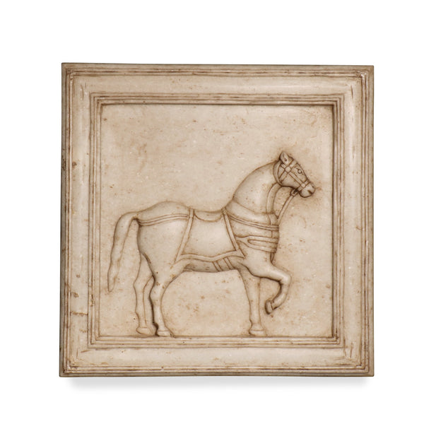 Hand Carved Mughal Style Marble Horse Wall Panel