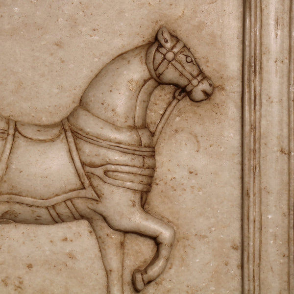 Hand Carved Mughal Style Marble Horse Wall Panel