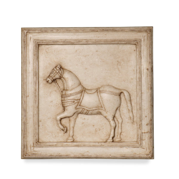 Hand Carved Mughal Style Marble Horse Wall Panel
