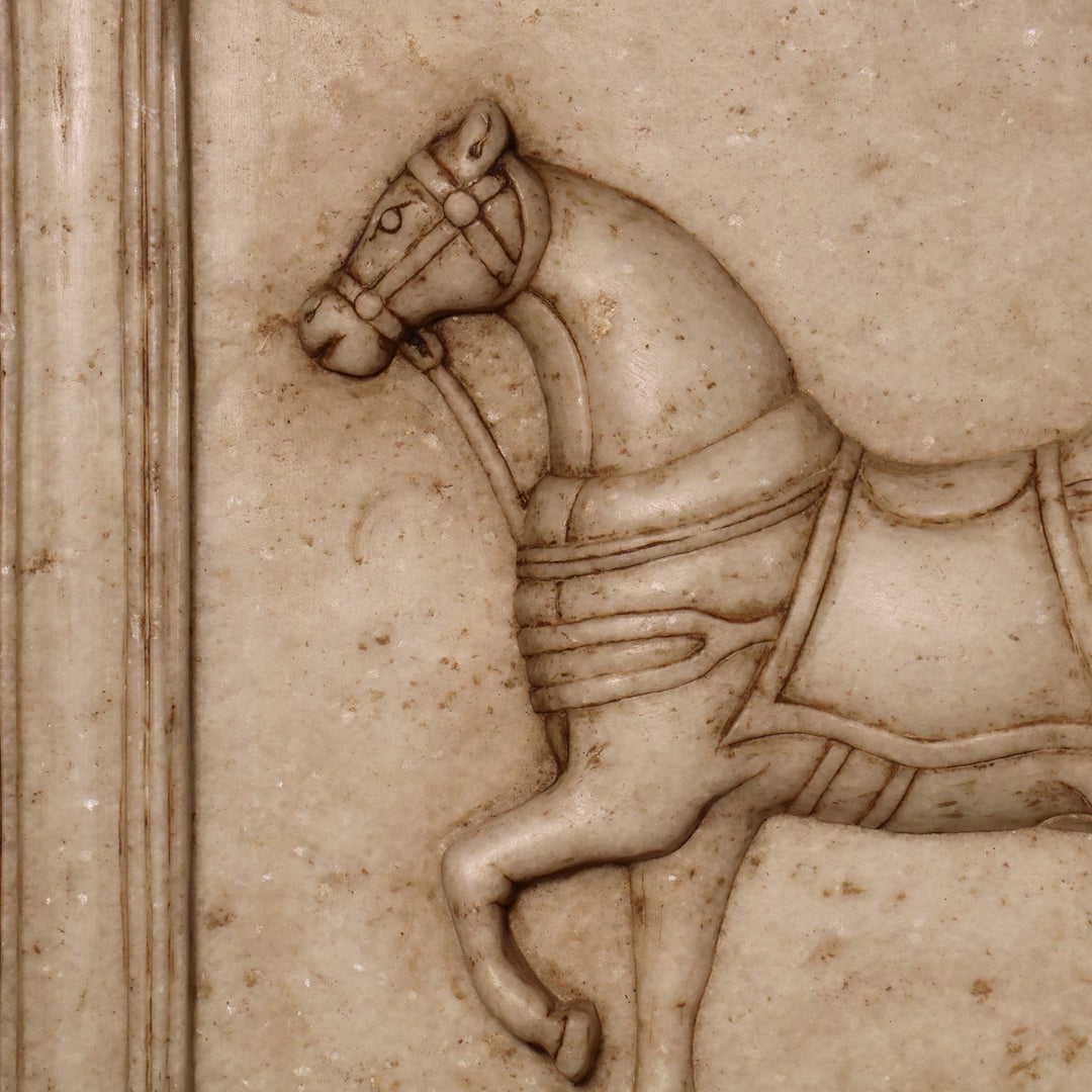 Hand Carved Mughal Style Marble Horse Wall Panel