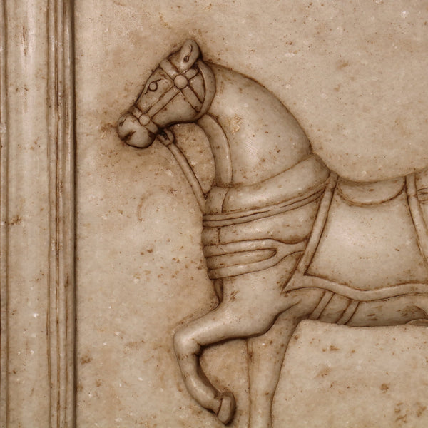 Hand Carved Mughal Style Marble Horse Wall Panel