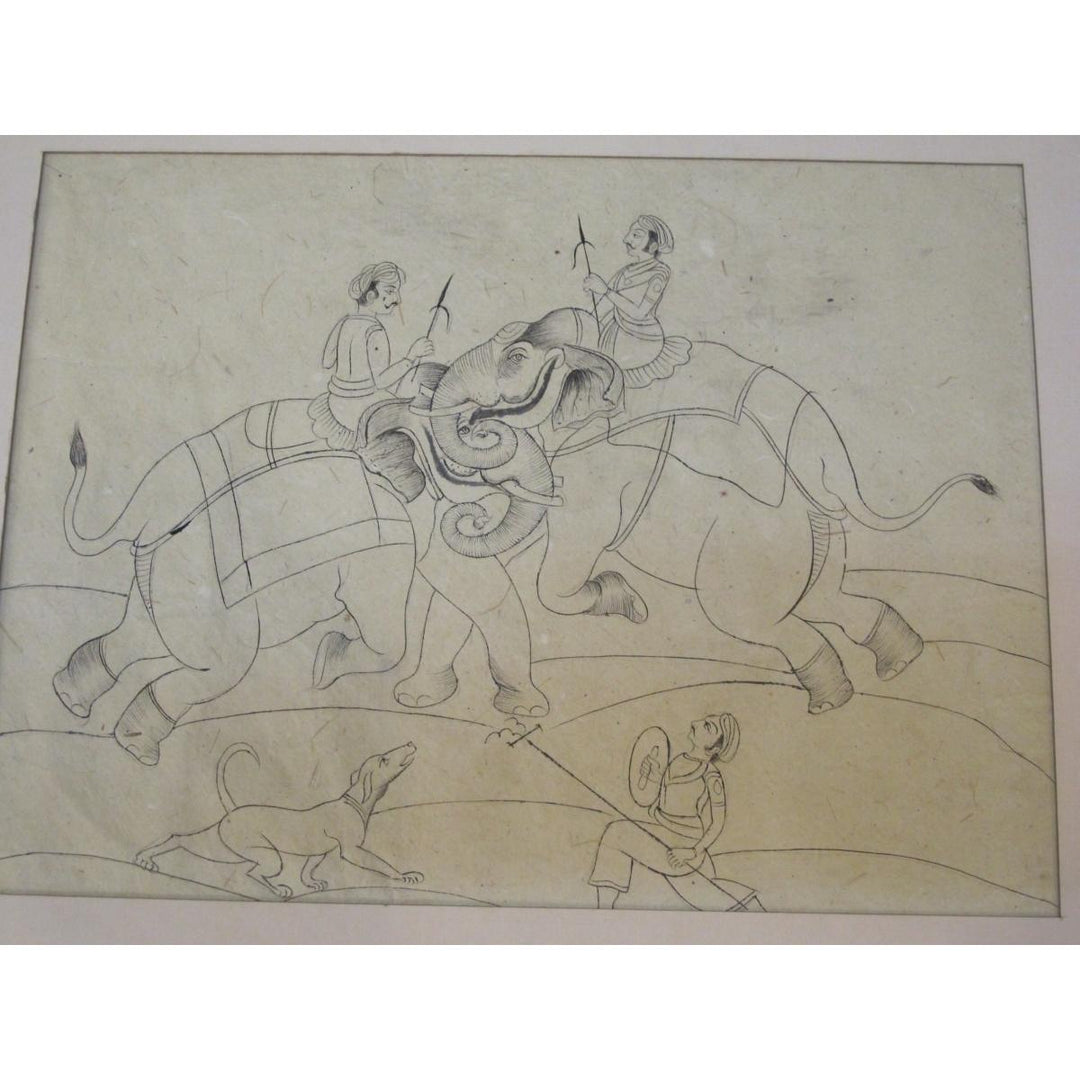 Mewar School Pen & Ink Elephant Sketch Ca. 100 Yrs | Indigo Oriental Antiques