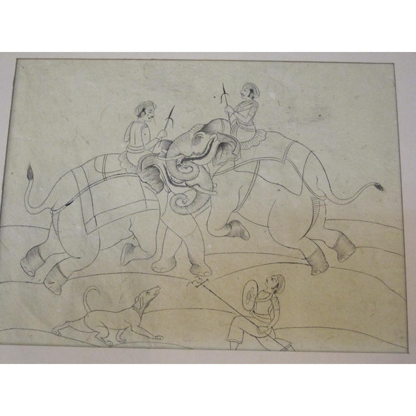 Mewar School Pen & Ink Elephant Sketch Ca. 100 Yrs